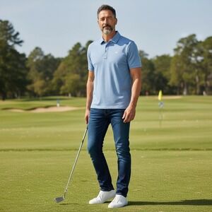 Travis Mathew The Zinna Polo Shirt Mens Large Blue Timberline Golf Country Club